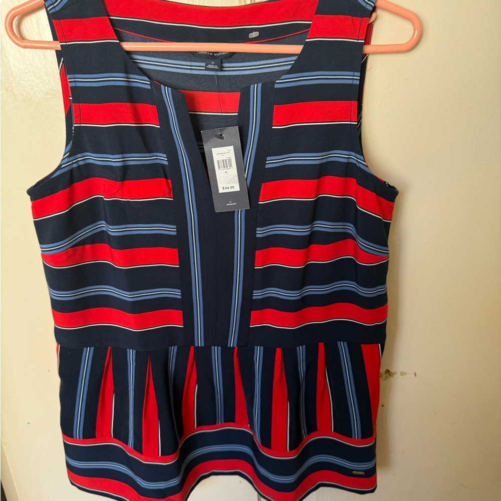 Tommy Hilfiger Navy and Red Striped Tank Top